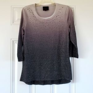 French blue petite large ombre silver black 3/4 sleeve spangled shirt